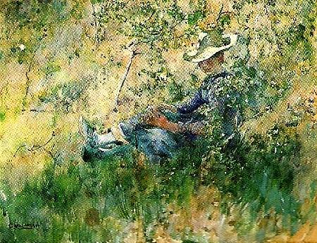 Carl Larsson flicka i blommande hagtorn Norge oil painting art